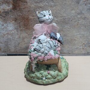 Porcelain Cats in Wheelbarrow Wind Up Music Box